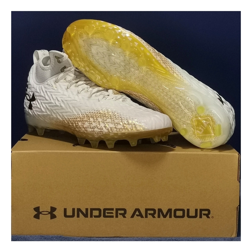 NEW🔥Under Armour Men's size 11Spotlight Clone 3.0 MC 'White Metallic Gold'